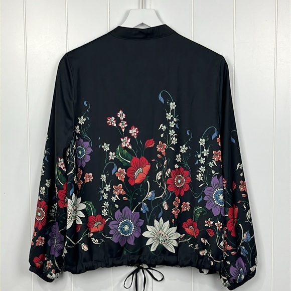 Chico’s Women Bomber Jacket 1 (8-10) Black Red Floral  Polka Dots Reversible EUC - Picture 9 of 14
